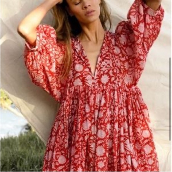 Daughters of India Kyra mini dress in saffron red. - Picture 3 of 10